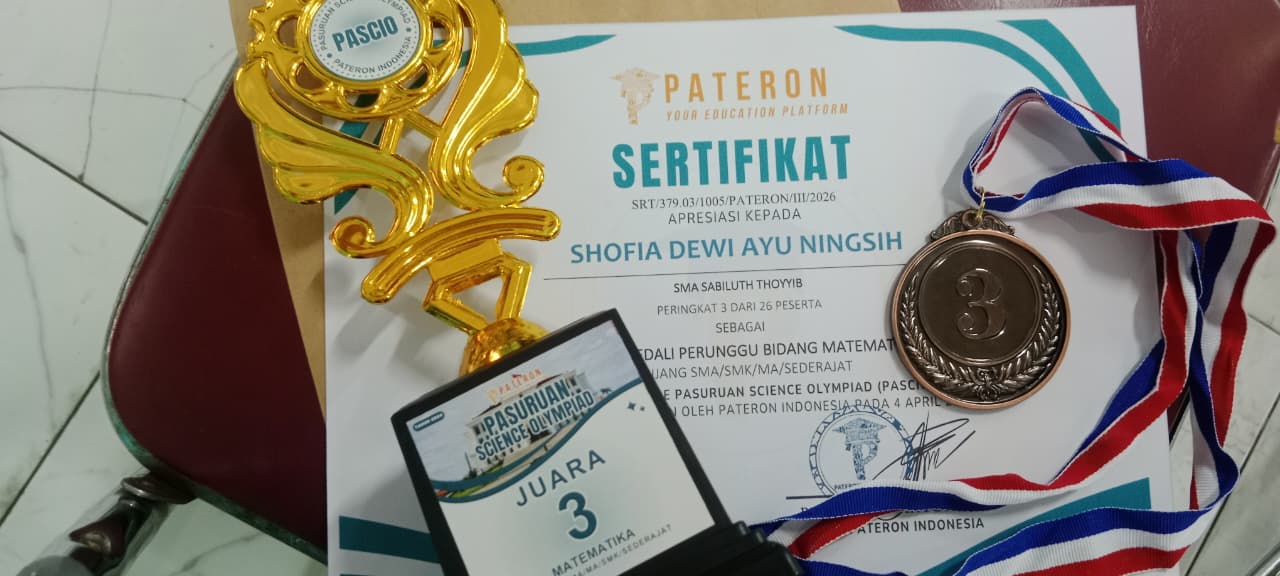 Juara 3 Olimpiade Matematika - Pasuruan Science Olympiad (PASCIO) yang diselenggarakan oleh Pateron Indonesia pada 4 April 2026